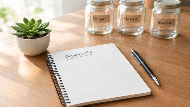 Imagem de uma mesa organizada com ferramentas de planejamento, representando o conceito do artigo Educação Financeira: O Que É e Como Começar do Zero, ilustrando os primeiros passos para organizar as contas e investir.