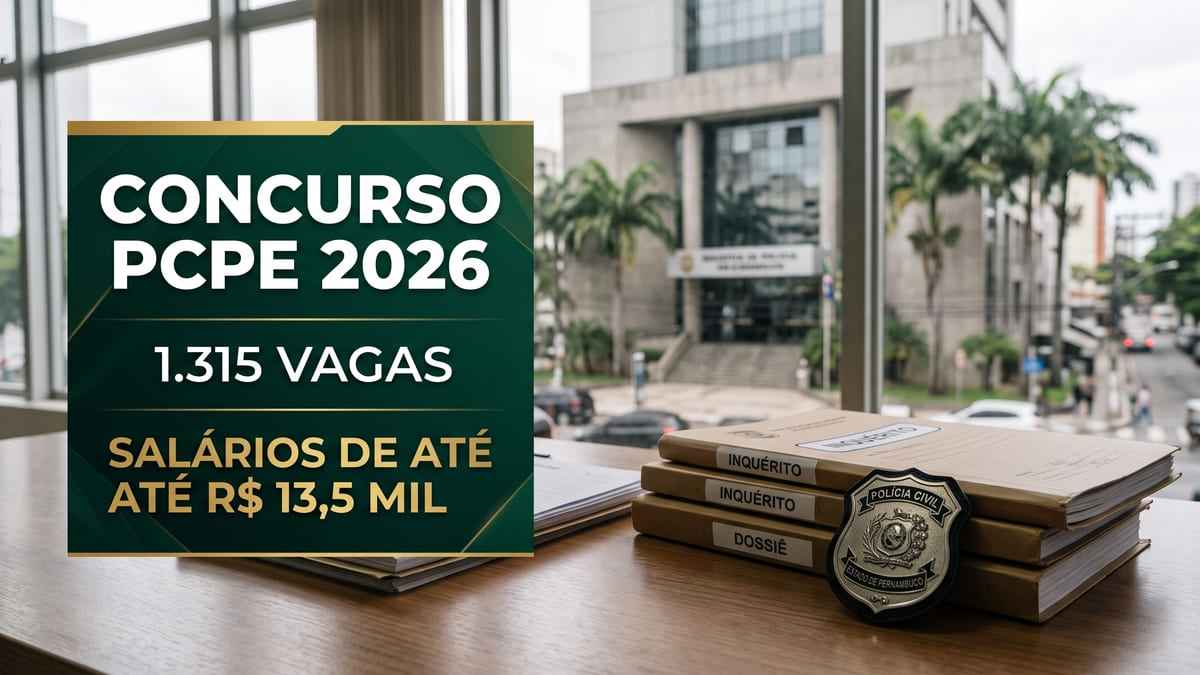 Concurso da Polícia Civil de Pernambuco 2026 oferece 1.315 vagas para Agente, Escrivão e Delegado de Polícia